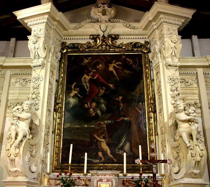 Altare Maggiore , dipinto di G.Battista Quagliata, XVII secolo, La Vergine appare a San Paolino
